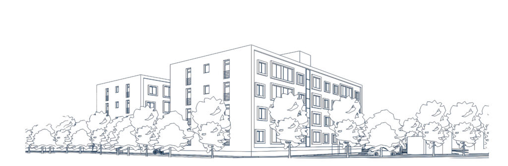 Ilustración de edificios urbanos representando inversión inmobiliaria y desarrollo en Alicante
